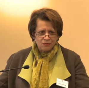 Screen grab of Prof. Paula Giddings addressing Harvard symposium